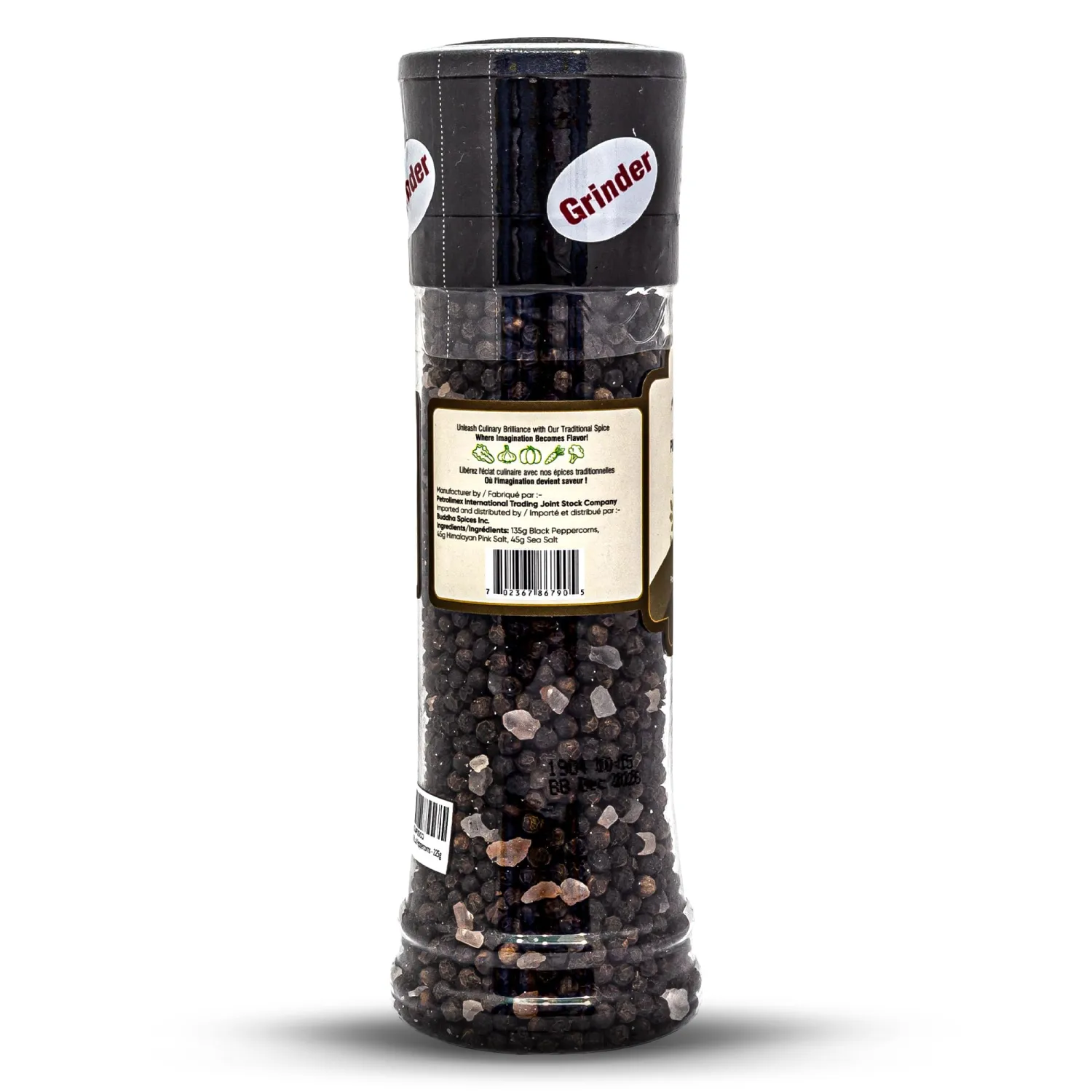 Buddha Spices Inc. Himalian Pink Salt and Sea Salt with Black Peppercorns - 225g