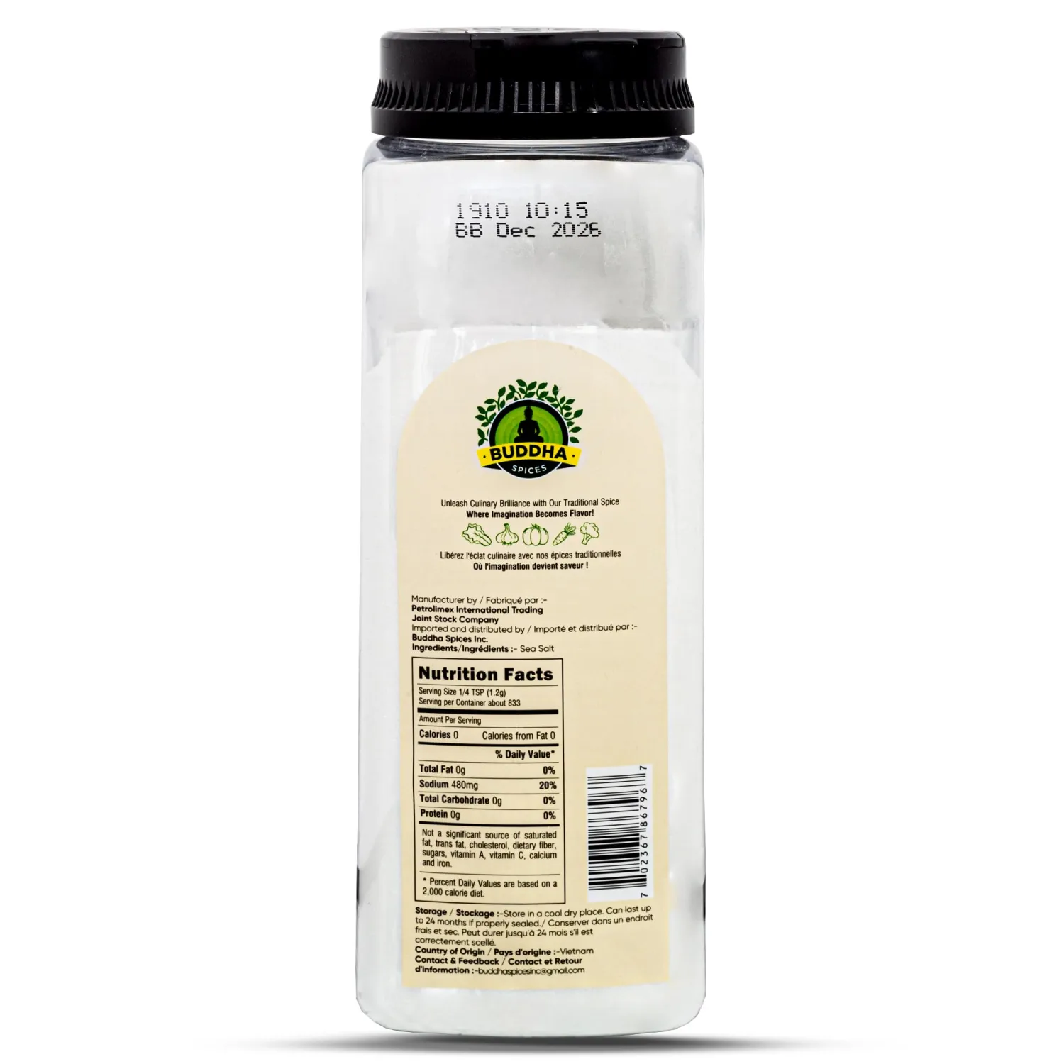Buddha Spices Inc. IODIZED TABLE SALT - 1kg