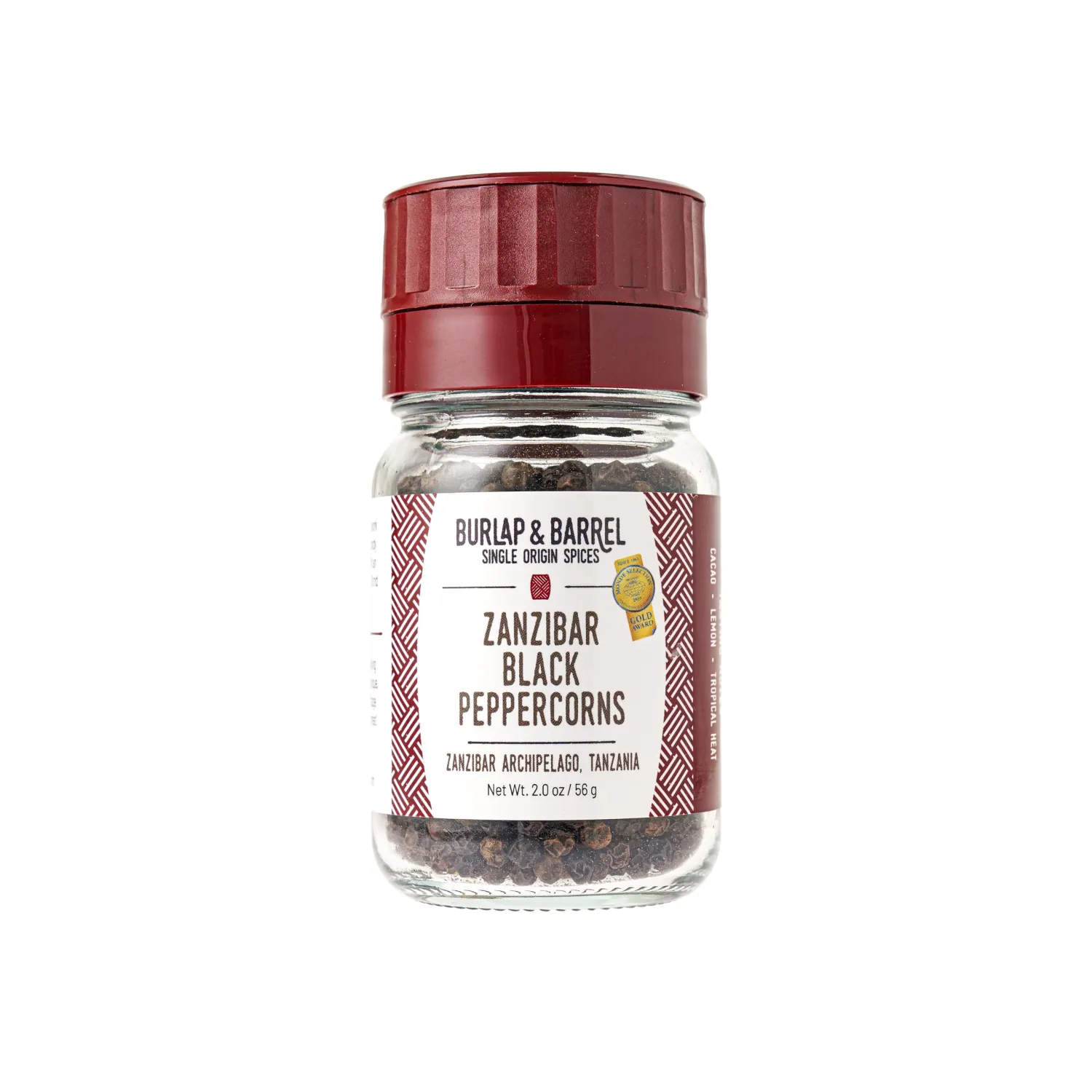Burlap & Barrel | Zanzibar Black Peppercorns | As Seen On Shark Tank! | Award-Winning, Vine-Ripened, Bright, Lemony, Spicy | Peppercorns Whole, Pepper Corns | 2 Oz Grinder-Top Glass Jar
