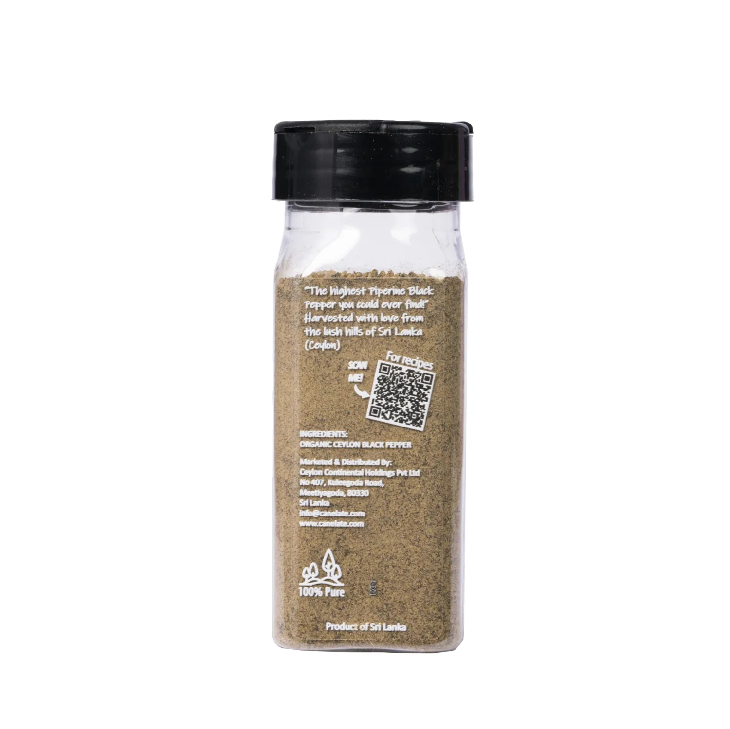 CANELATÉ Organic Black Pepper Ground 62g (2.19oz) - Packed at the source, 100% pure, Highest Piperine black pepper from small holder farmers in Sri Lanka