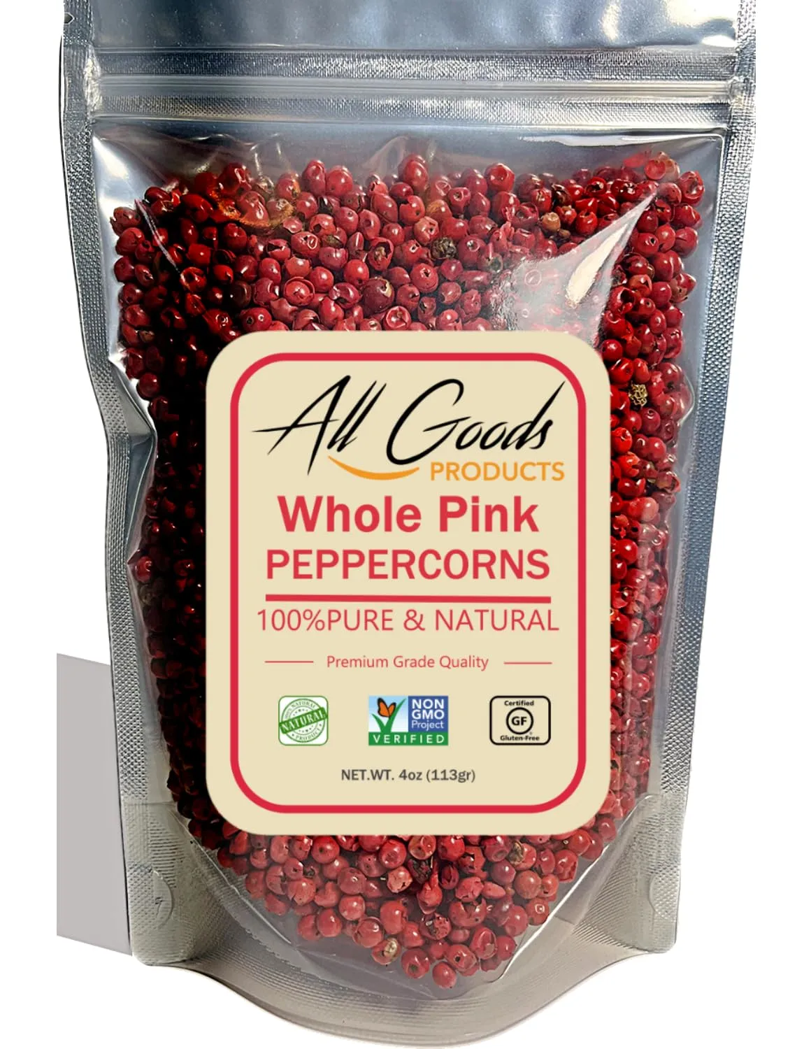All Goods 4oz Pink Peppercorns From Malabar for Grinder Refill - Whole Pink Pepper Bulk, Fresh Peppers, Pimienta Negra Entera