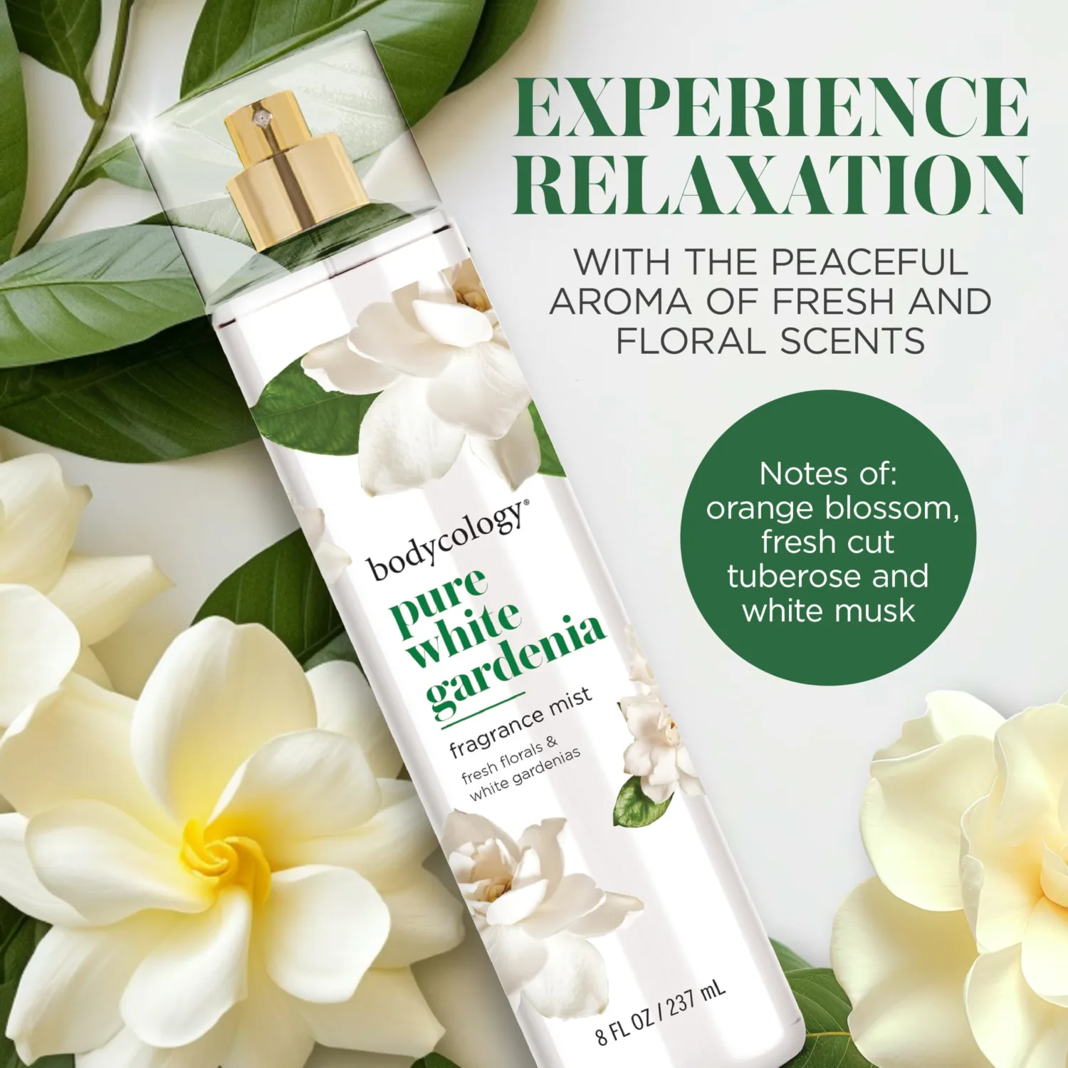Bodycology Long-Lasting Fragrance Body Mist, Pure White Gardenia, 8 fl oz