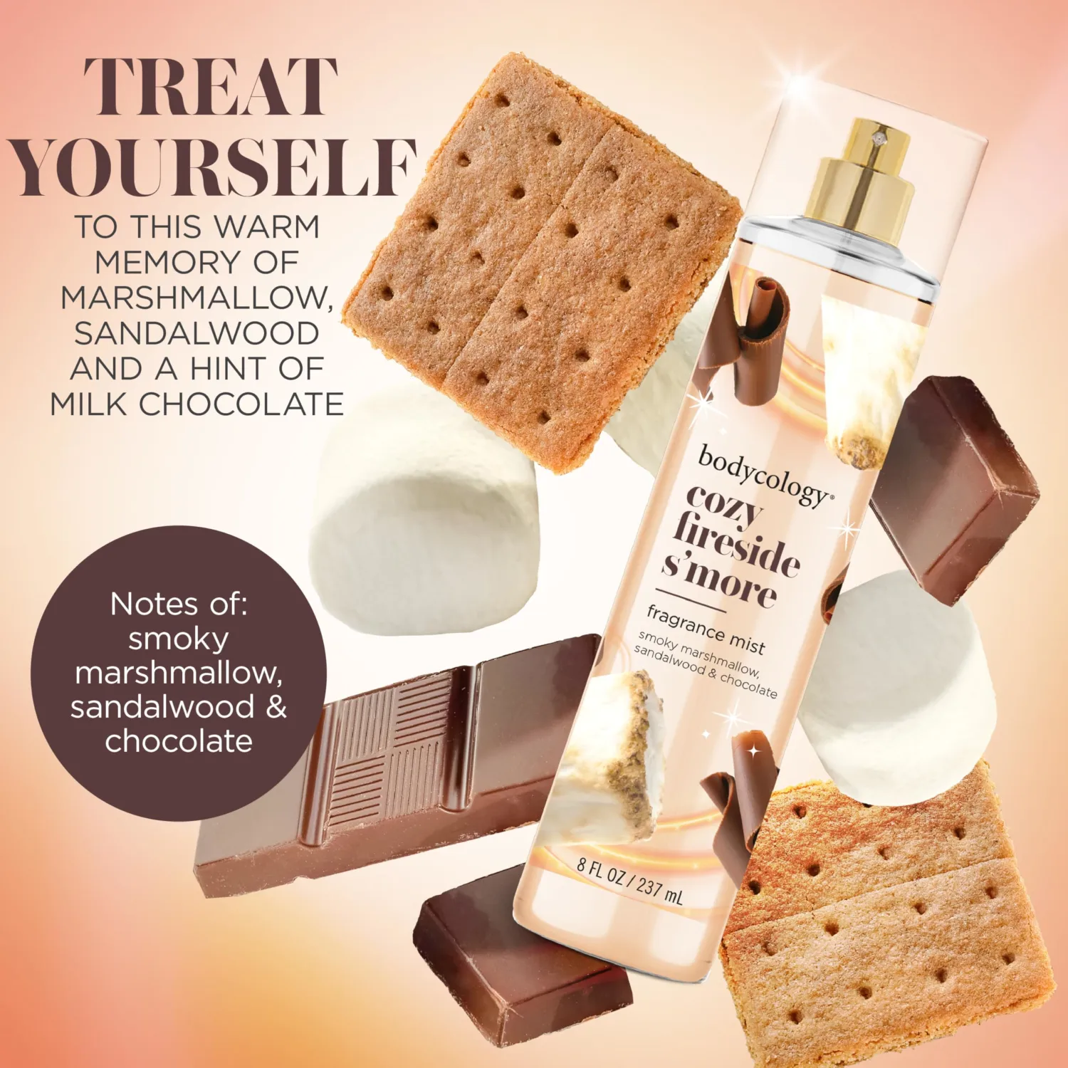Bodycology Long-Lasting Fragrance Body Mist, Cozy Fireside S'more, 8 fl oz
