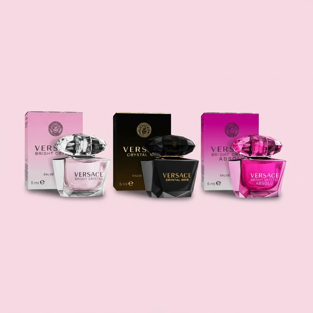 Versace Perfume for Women Set of 3 Mini, Bright Crystal, Crystal Noir, Bright Crystal Absolu, Perfume for Women Fragrance Sampler Set Designer Womens Samples (3 Count, 0.17 oz)