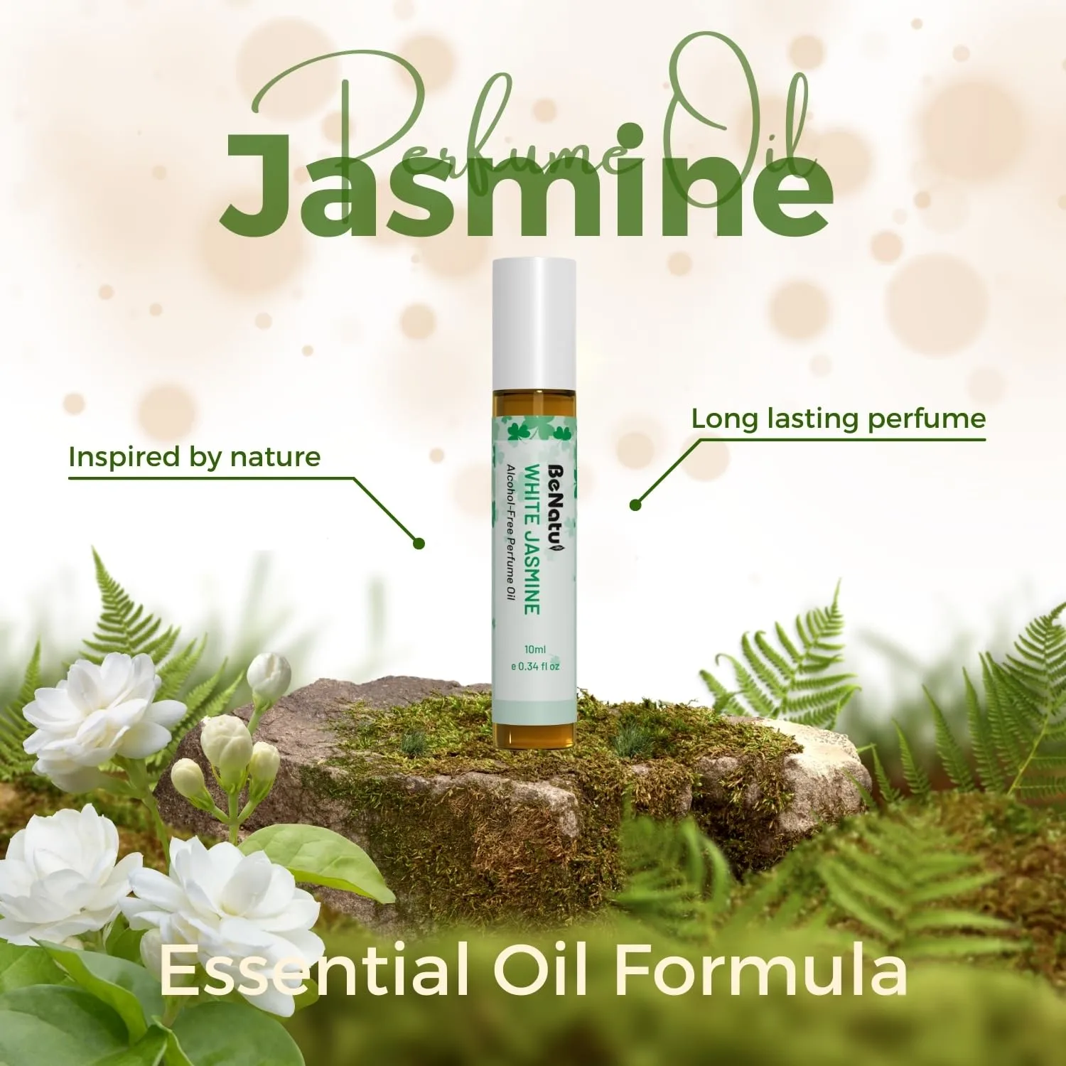 Jasmine Perfume Oil Roll On for Women, Alcohol Free Eau de Parfum,Travel Size Essential Oil Body Fragrance, Concentrated Rouge Floral Scent, 10 ml