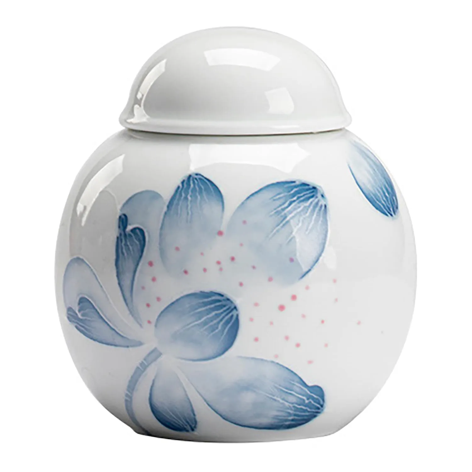 Small Ceramic White Floral Urn, Keepsake Urns for Human Ashes or Pets, Lotus Flower Decoration, 7 Cubic Inches