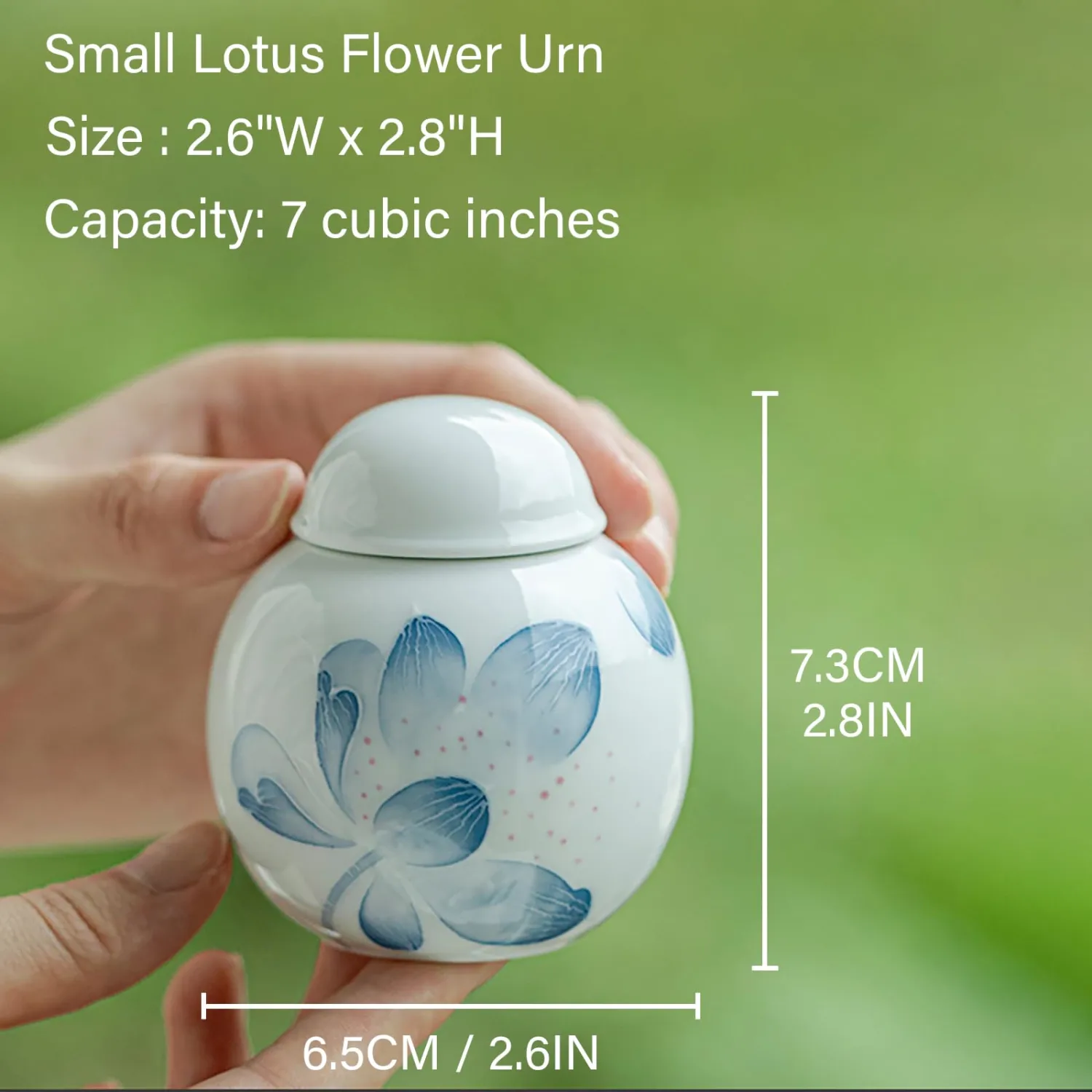 Small Ceramic White Floral Urn, Keepsake Urns for Human Ashes or Pets, Lotus Flower Decoration, 7 Cubic Inches