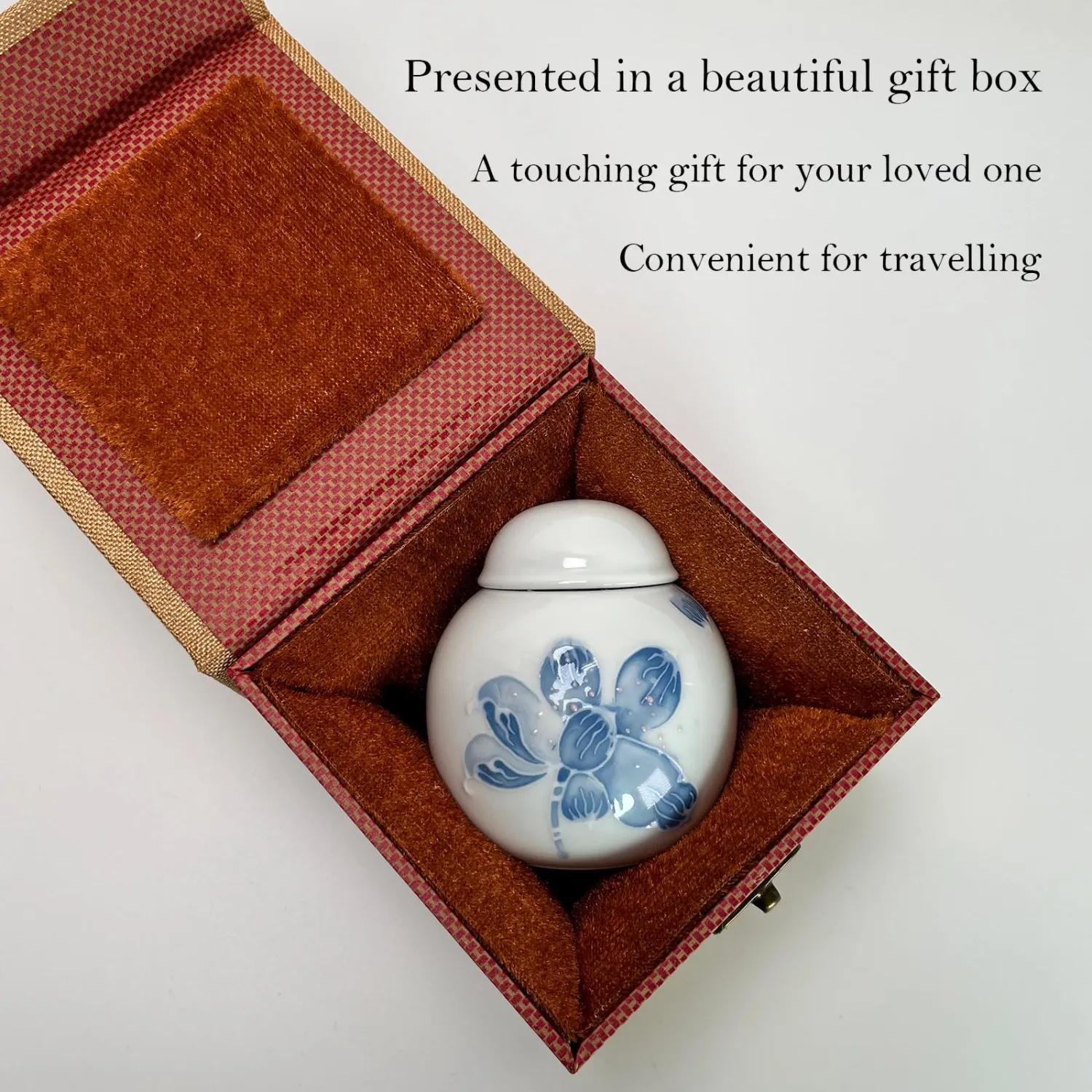 Small Ceramic White Floral Urn, Keepsake Urns for Human Ashes or Pets, Lotus Flower Decoration, 7 Cubic Inches