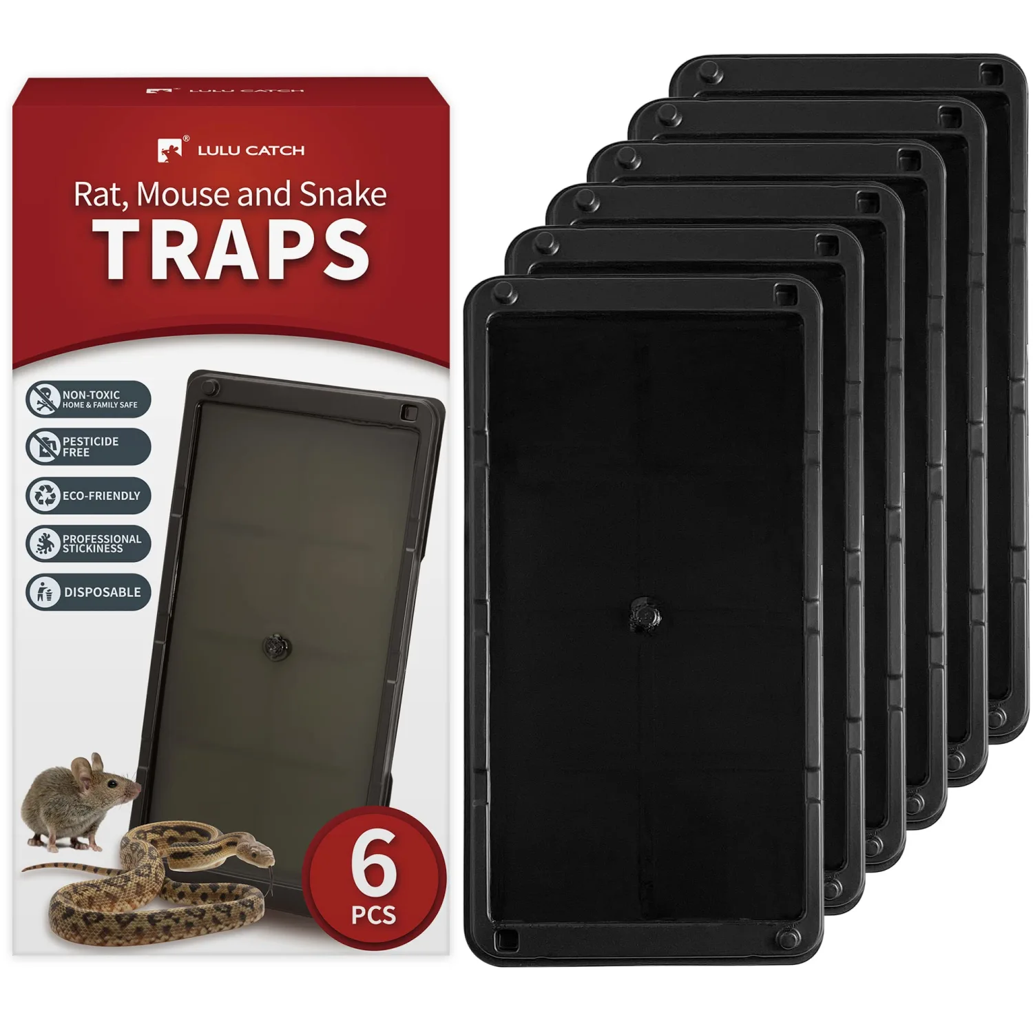 LULUCATCH Super Glue Traps 6 Pack for Mice & Snakes, Larger, Heavier Sticky Traps with Non-Toxic Glue. Sticky Mouse Traps Indoor, Easy to Set, Pet Safe Pest Control