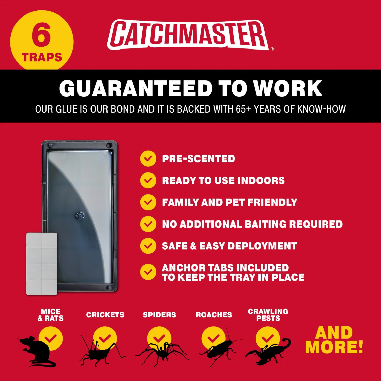 Catchmaster Rat & Mouse Glue Traps with Sticky Putty 6Pk, Large Bulk Glue Rat Traps, Mouse Traps Indoor for Home, Pre-Scented Adhesive Plastic Tray, Snake, Mice, & Spider Traps, Pet Safe Pest Control