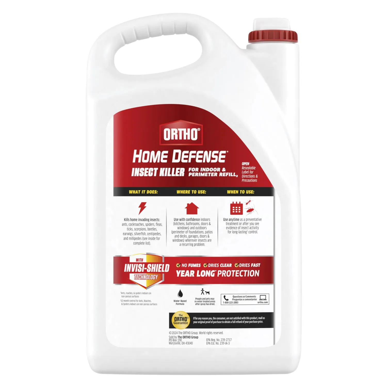 Ortho Home Defense Insect Killer for Indoor and Perimeter Refill2, Controls Ants, Roaches, Spiders and More, 1 gal