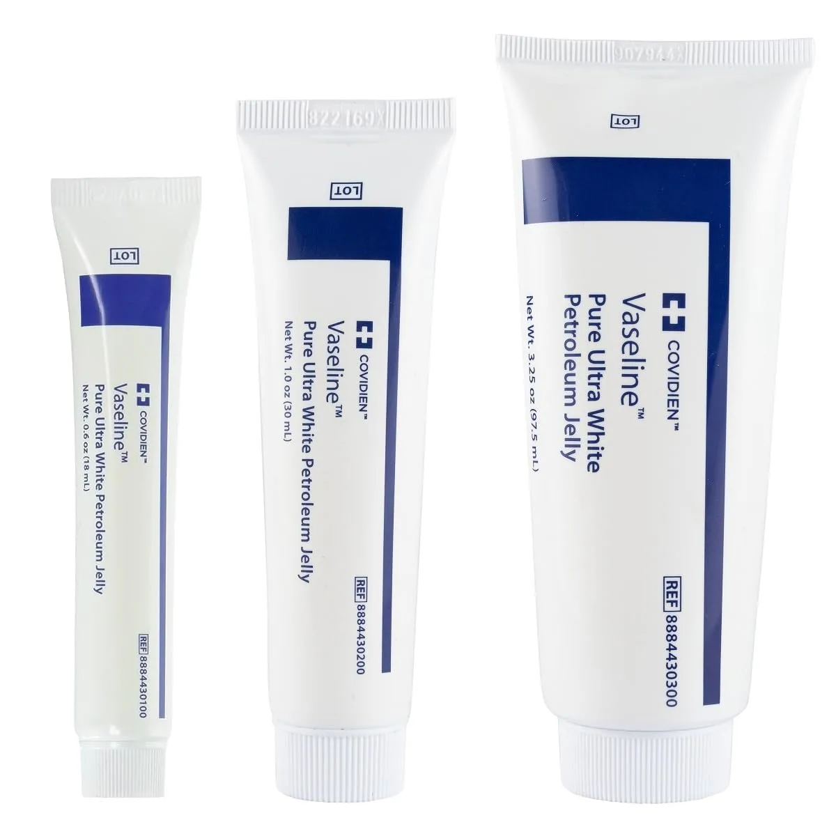 Vaseline Pure Ultra White Petroleum Jelly 3-Piece Variety Sizes 3.25 oz, 1 oz, 0.6 oz Bundle Pack