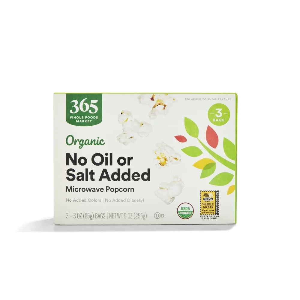 365 by Whole Foods Market, Organic No Oil or Salt Microwave Popcorn, 9 Ounce