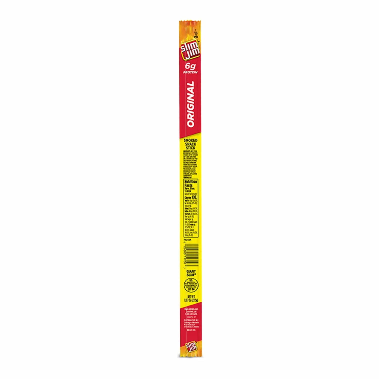 Slim Jim Giant Sized Original Snack Stick, Easy, On-the-Go School, Work and Travel Snacks, 0.97 OZ Meat Snacks