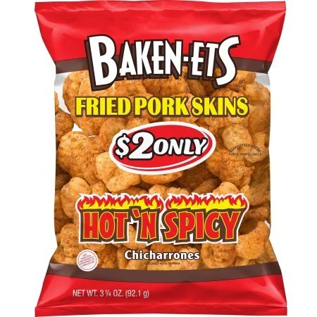 Baken-Ets Fried Pork Skins Hot 'n Spicy, 3.25 oz, pack of 1