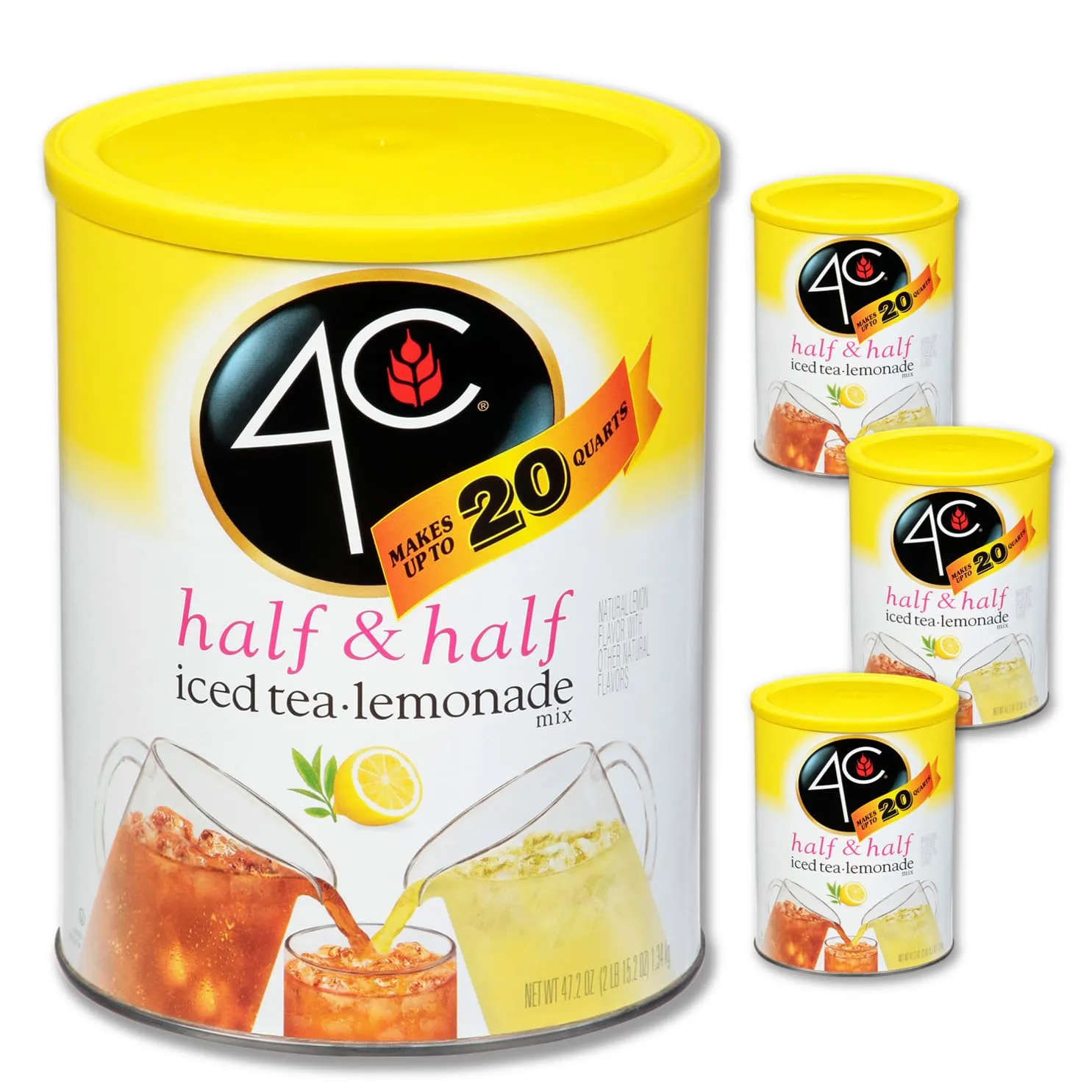 4C Powdered Drink Mix Cannisters, Half & Half, 20 Quarts, Family Sized Cannister, Thirst Quenching & Refreshing Flavors (Half & Half, 47.2 Ounce (Pack of 3))