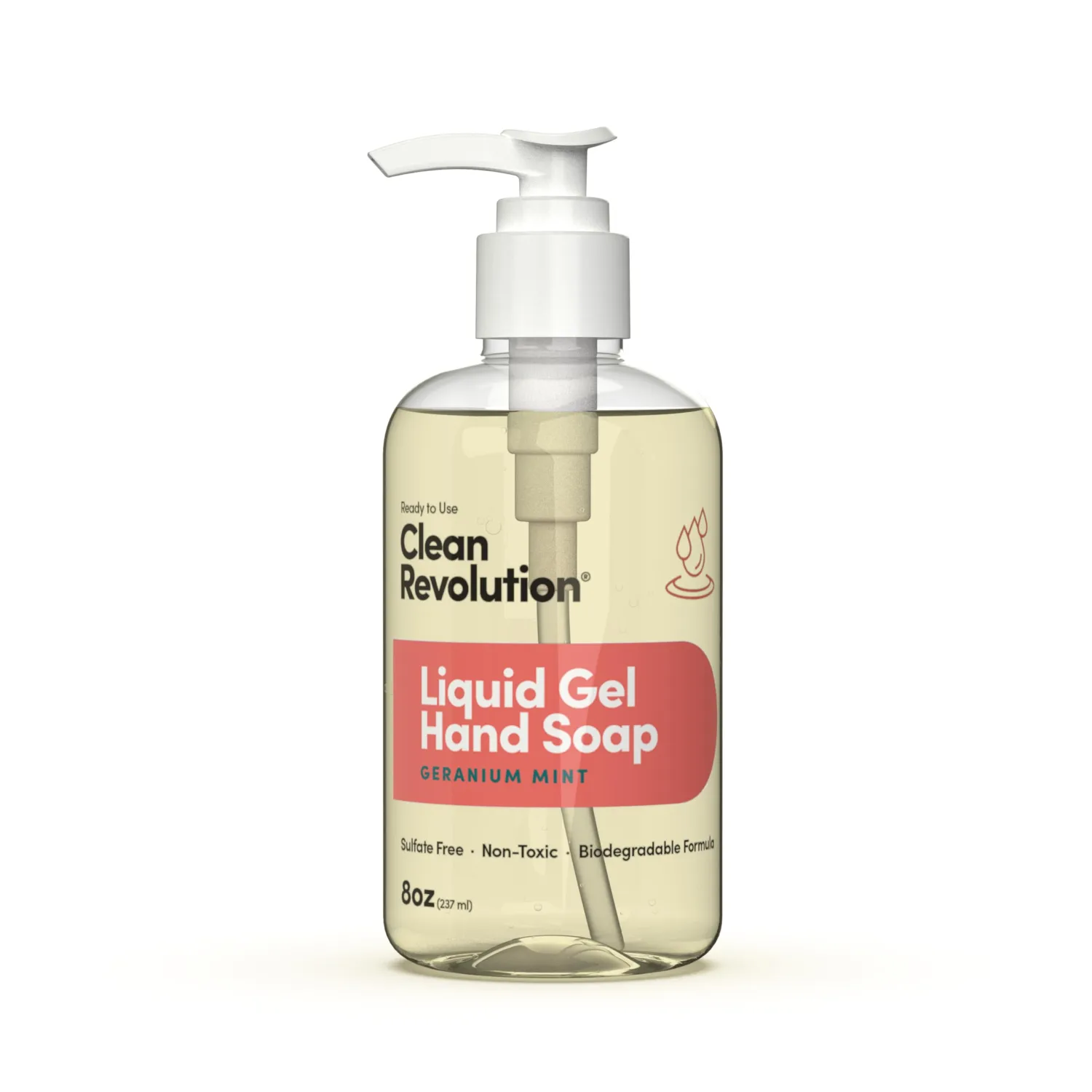 Clean Revolution Liquid Gel Hand Soap, Silky Rich Liquid, Quick Lather, Fast Rinsing, Contains Real Essential Oils (Geranium Mint) 8 Fl Oz