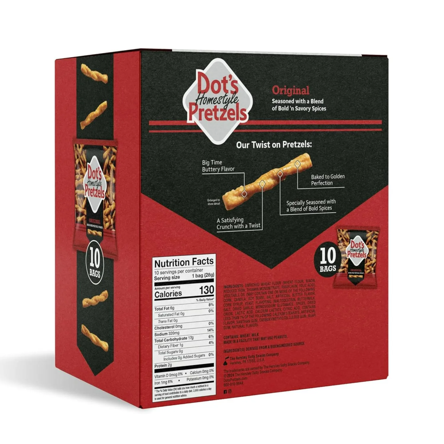 Dot's Homestyle Pretzels Original Seasoned Pretzel Twist Snack, 1oz Individually Sized Bag (10 Count)