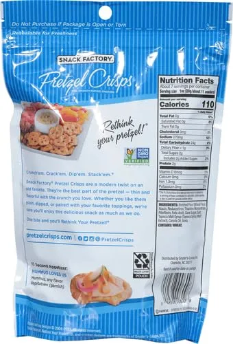 Snack Factory Original Pretzel Crisps, Non-GMO, 7.2 oz Resealable Bag (Pack of 3)
