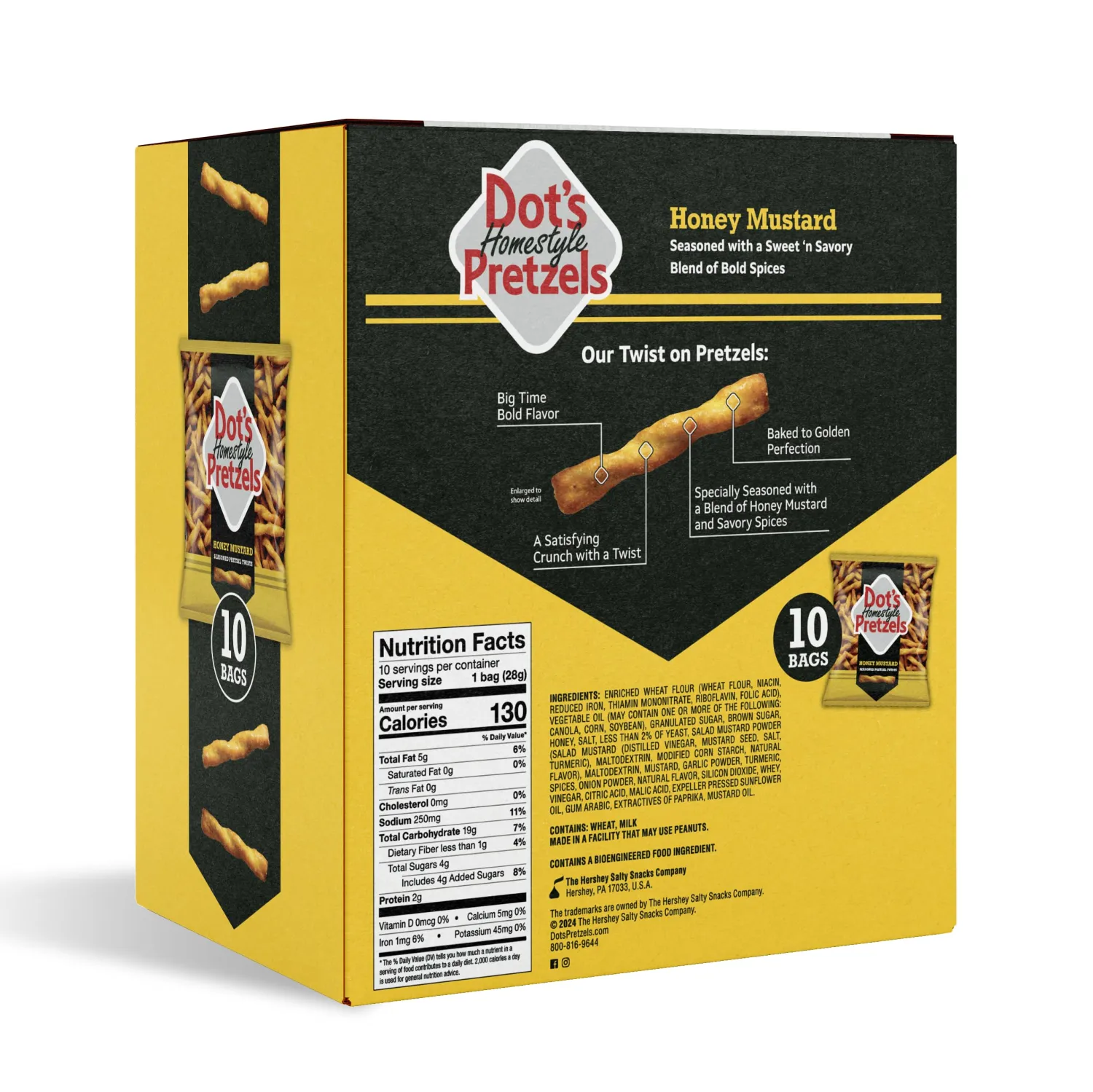 Dot's Pretzels Honey Mustard Seasoned Pretzel Twist Snack, 1oz Individually Sized Bag (10 Count)