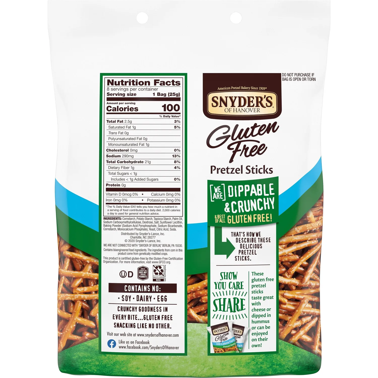 Snyder's of Hanover Gluten Free Pretzel Sticks, 100 Calorie Individual Packs, 8 Ct