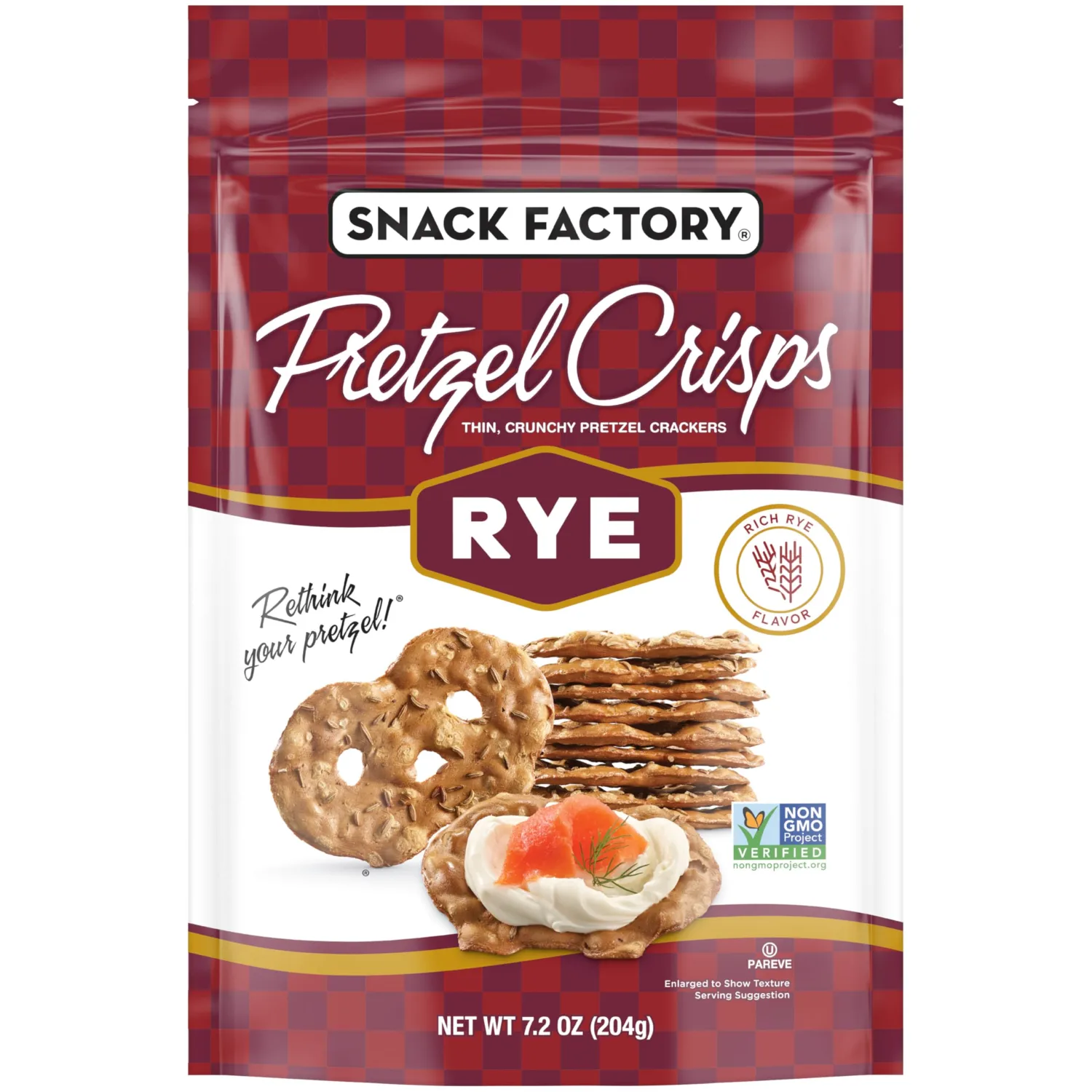 Snack Factory Pretzel Crisps Rye Pretzel Crackers, 7.2 Oz Bag