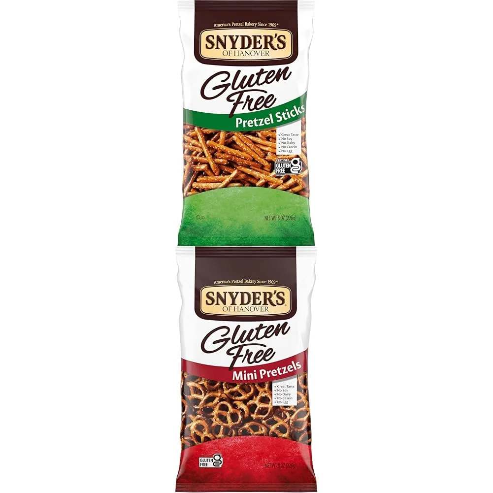 Snyder's of Hanover Pretzels, Gluten Free Pretzel Sticks, 8 Oz and Snyder's of Hanover, Gluten Free Mini Pretzels, 8 Oz Bag
