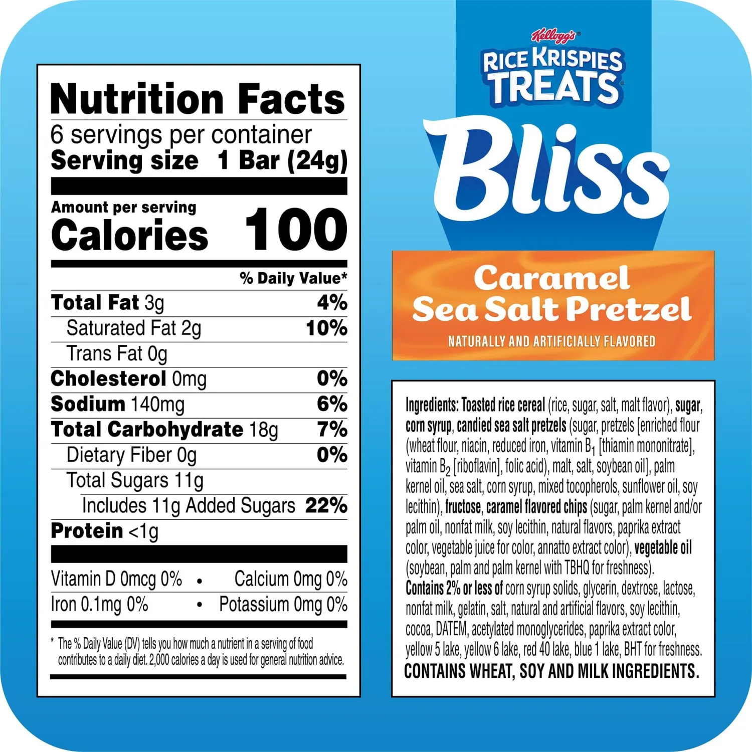Rice Krispies Treats Bliss Crispy Marshmallow Squares, Snack Bars, Caramel Sea Salt Pretzel (6 Boxes, 36 Bars)