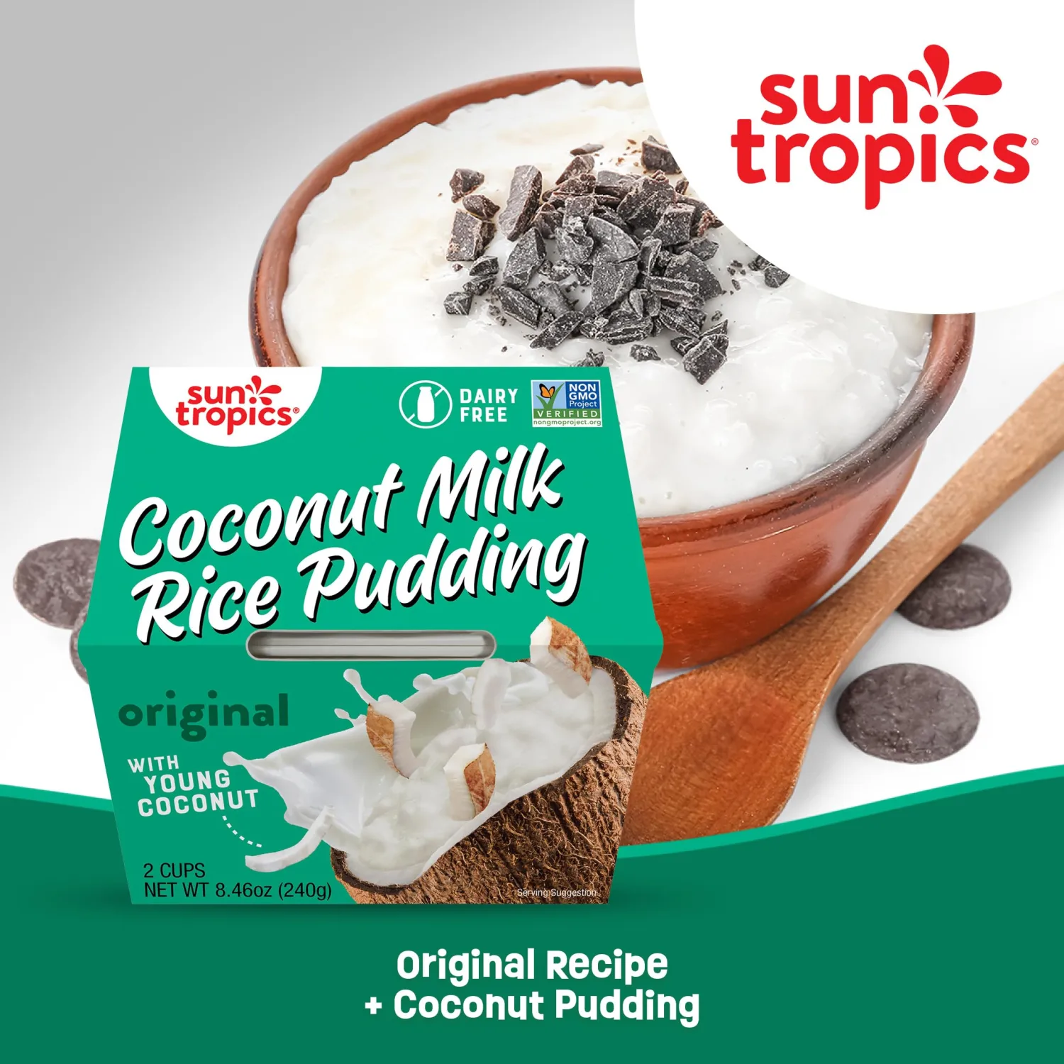 Sun Tropics Coconut Milk Rice Pudding Snack, Original, Gluten Free, Dairy Free, Vegan, Low Sugar, Non-GMO, Ready-to-Eat, 8.46 Oz (Pack of 6)