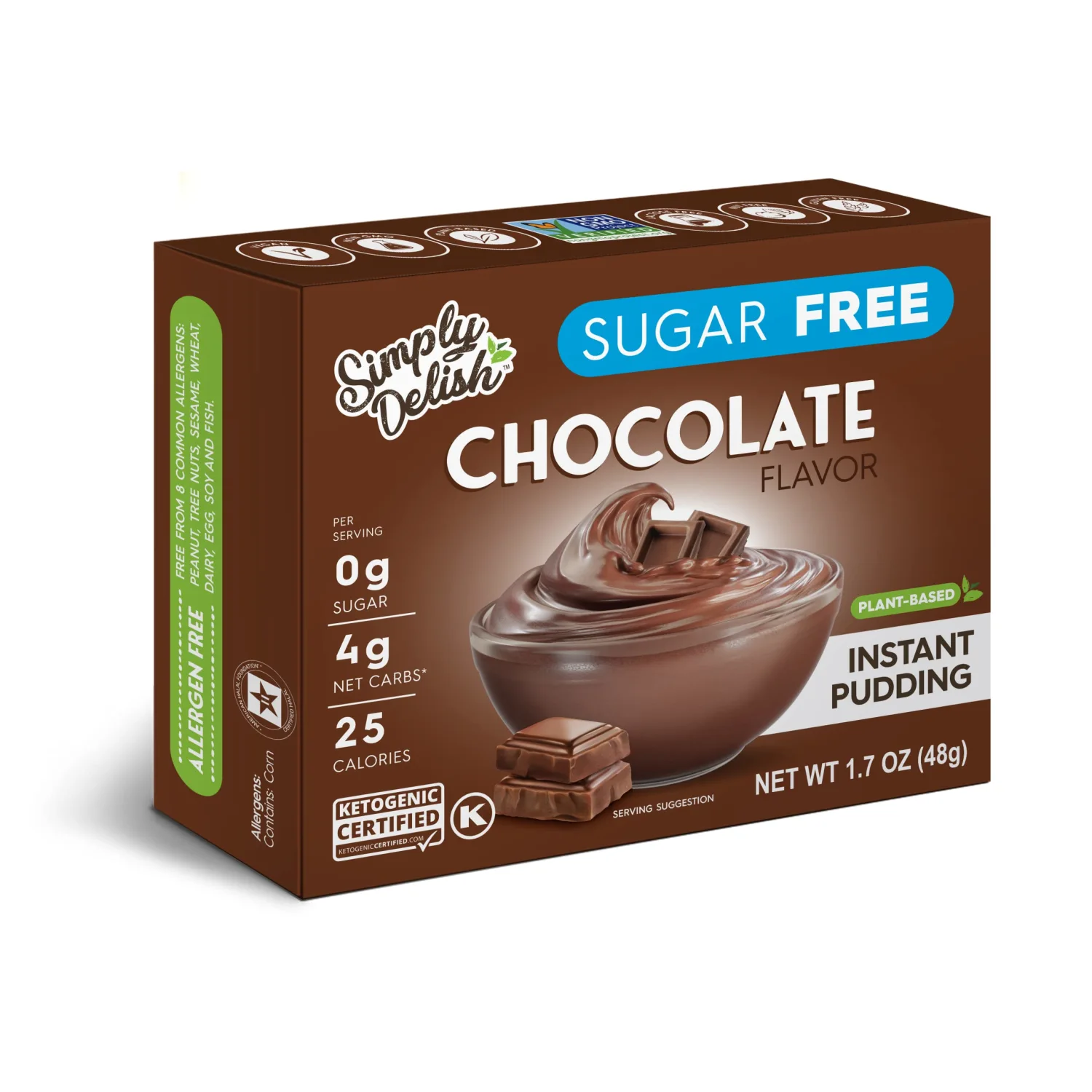 Simply Delish Natural Instant Chocolate Pudding - Sugar Free, Non GMO, Gluten Free, Fat Free, Vegan, Keto Friendly - 1.7 OZ (Pack of 1)