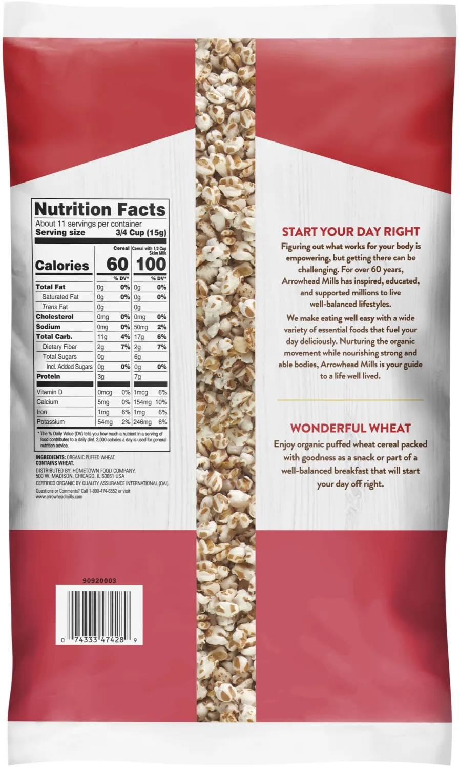 Arrowhead Mills Cereal, Puffed Wheat, 6 oz. Bag