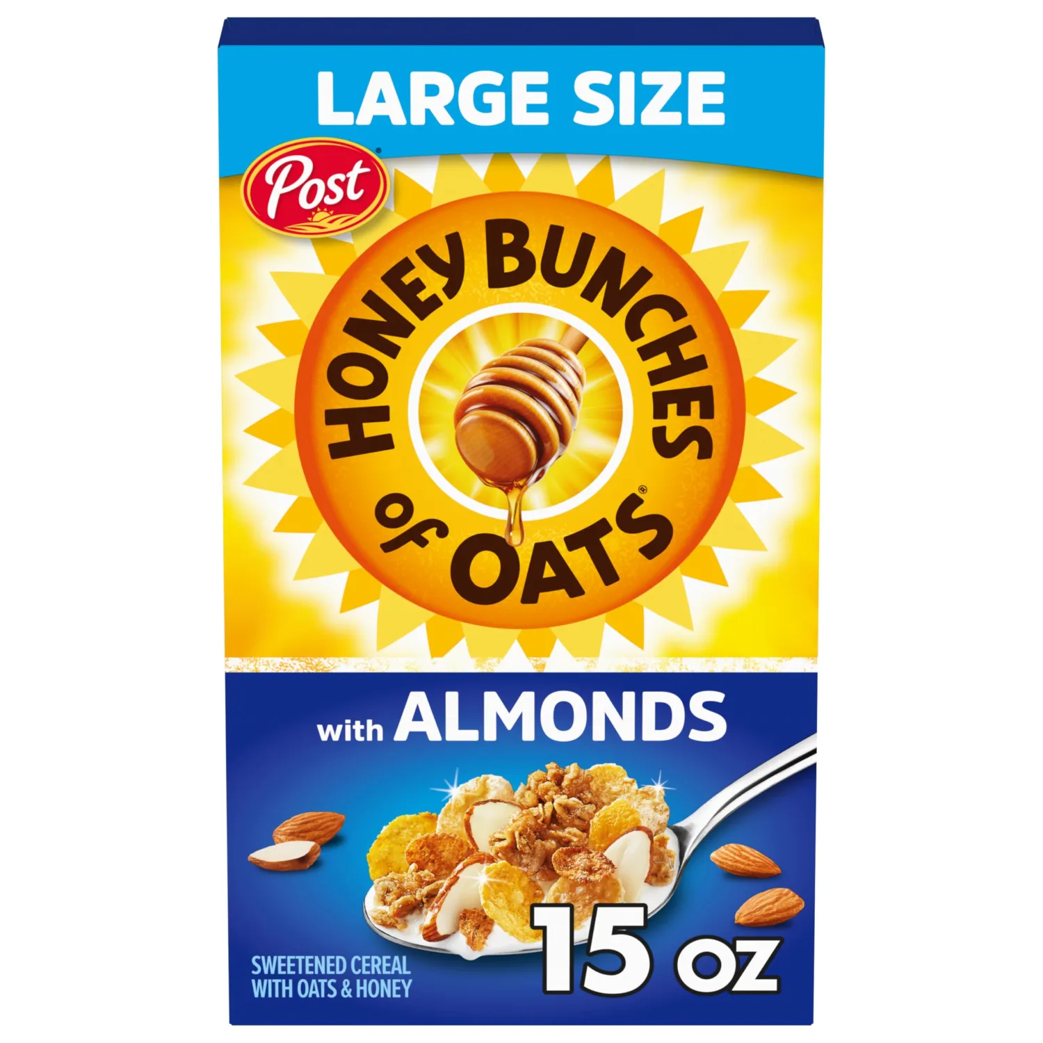 Post Honey Bunches of Oats with Almonds, Granola Clusters and Sliced Almonds, 15 oz Box