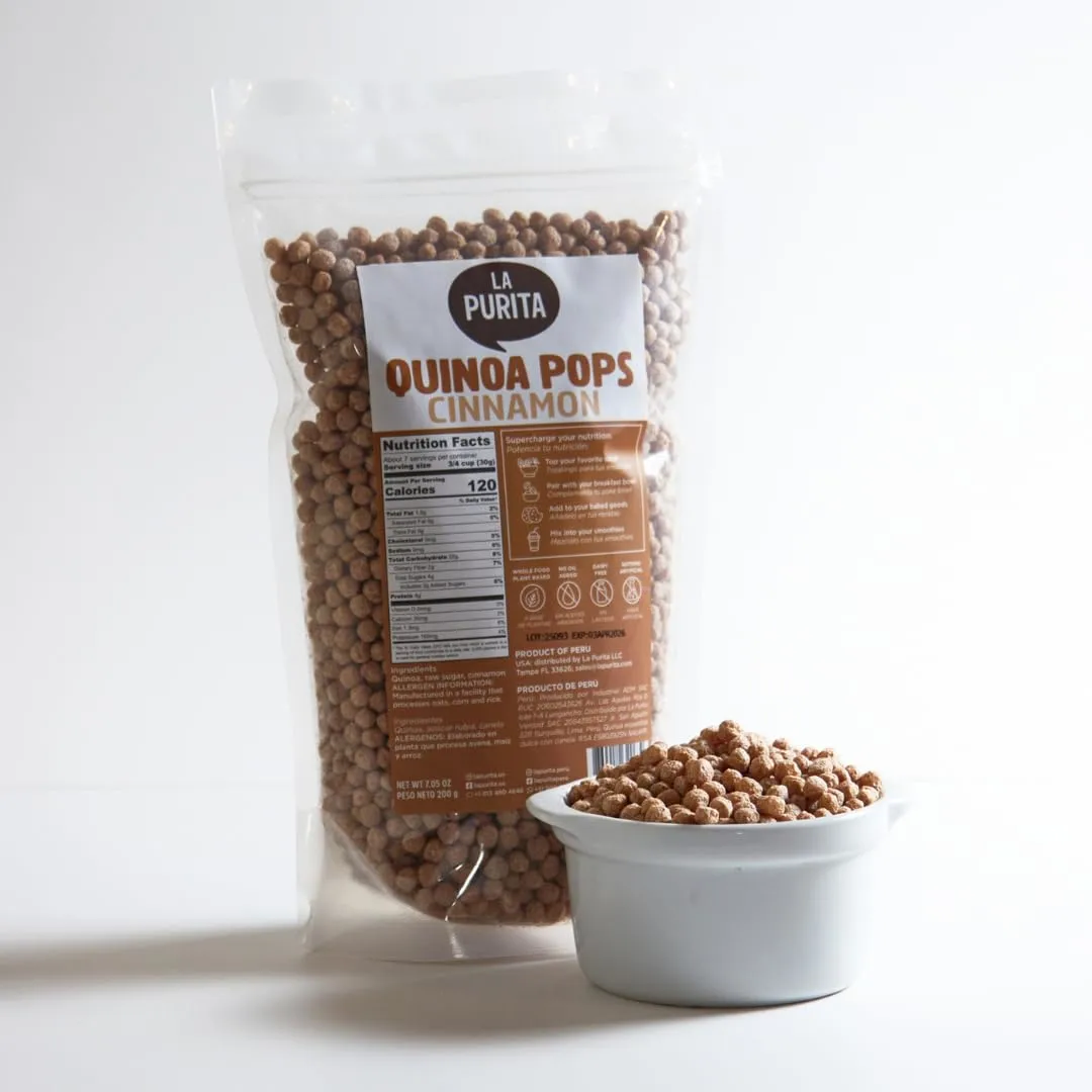 La Purita Quinoa Pops, Cinnamon – Puffed Quinoa Cereal, Gluten-Free, Vegan Superfood, 7 oz