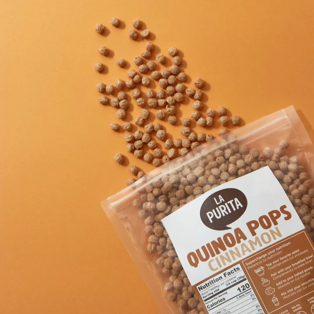 La Purita Quinoa Pops, Cinnamon – Puffed Quinoa Cereal, Gluten-Free, Vegan Superfood, 7 oz