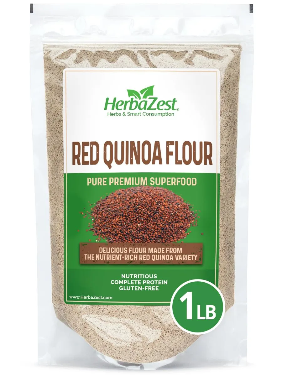 HerbaZest Red Quinoa Flour Organic – 1 LB – Vegan & Gluten Free Superfood – Baking Flour Alternative – Perfect for Baked & Non-Baked Goods, Pancakes & Waffles, Savory Dishes & More