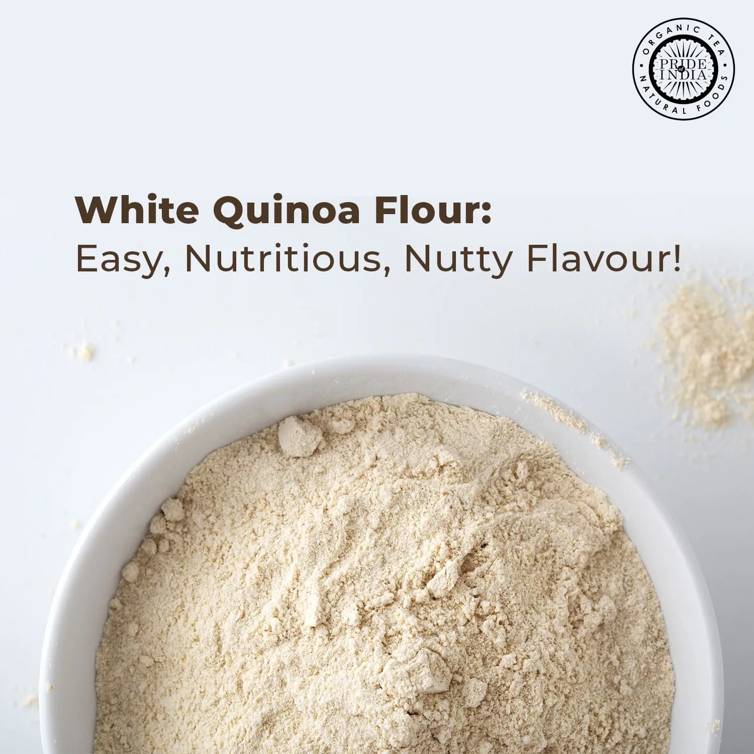 Pride of India- White Bolivian Quinoa Flour 1 lbs (454 gm) Nutty Earthy Taste Freshly Milled in Small Batches | Used for Baking Pizza Crust Thickening Agent Coating | Vegan, Gluten-Free