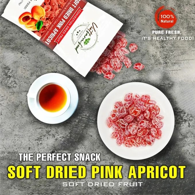 SOFT DRIED PINK APRICOT 5.29oz (150g) VIETFARMFOOD: Sweet and cool taste, characteristic fatty taste. Soft texture inside with crispy outer shell. A delicious, nutritious snack, suitable for all ages.