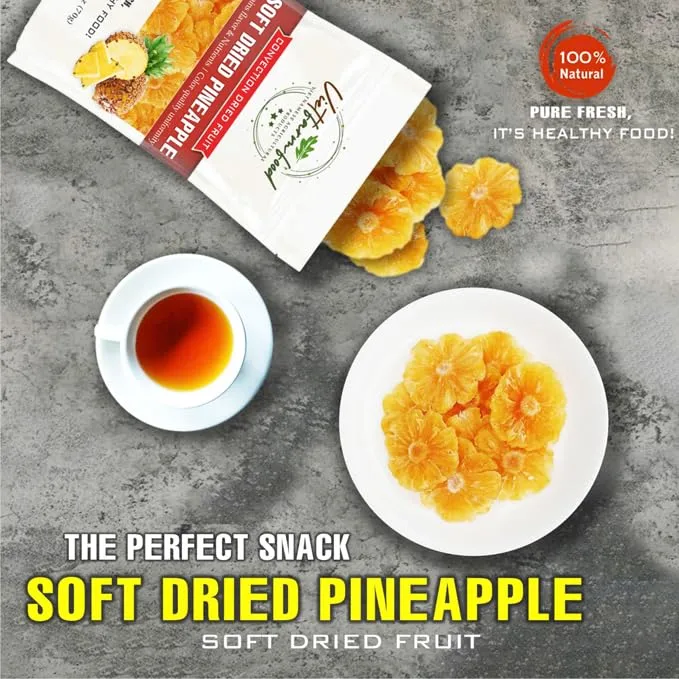 SOFT DRIED PINEAPPLE 5.29oz (150g) VIETFARMFOOD: Sweet and cool taste, characteristic fatty taste. Soft texture inside with crispy outer shell. A delicious, nutritious snack, suitable for all ages.