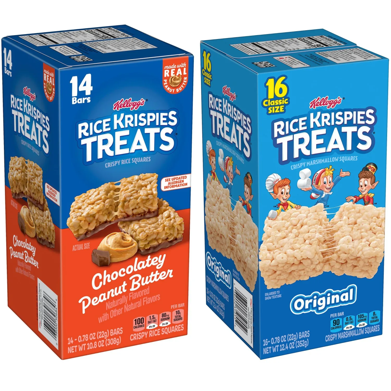 Rice Krispies Treats Crispy Rice Squares, Snack Bars, Variety Pack (2 Boxes, 30 Count)