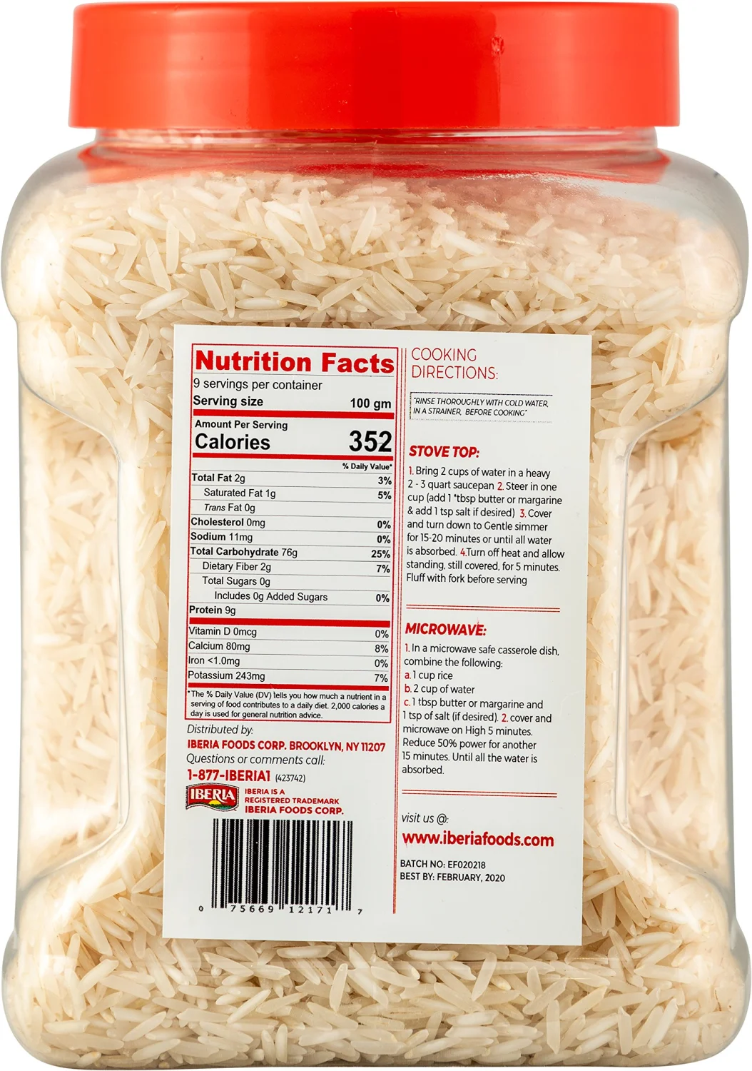 Iberia Basmati Rice Jar, 2 Pounds, Extra Long Grain, Naturally Aged Indian White Basmati Rice, Natural Basmati Rice in Food Grade Jar.