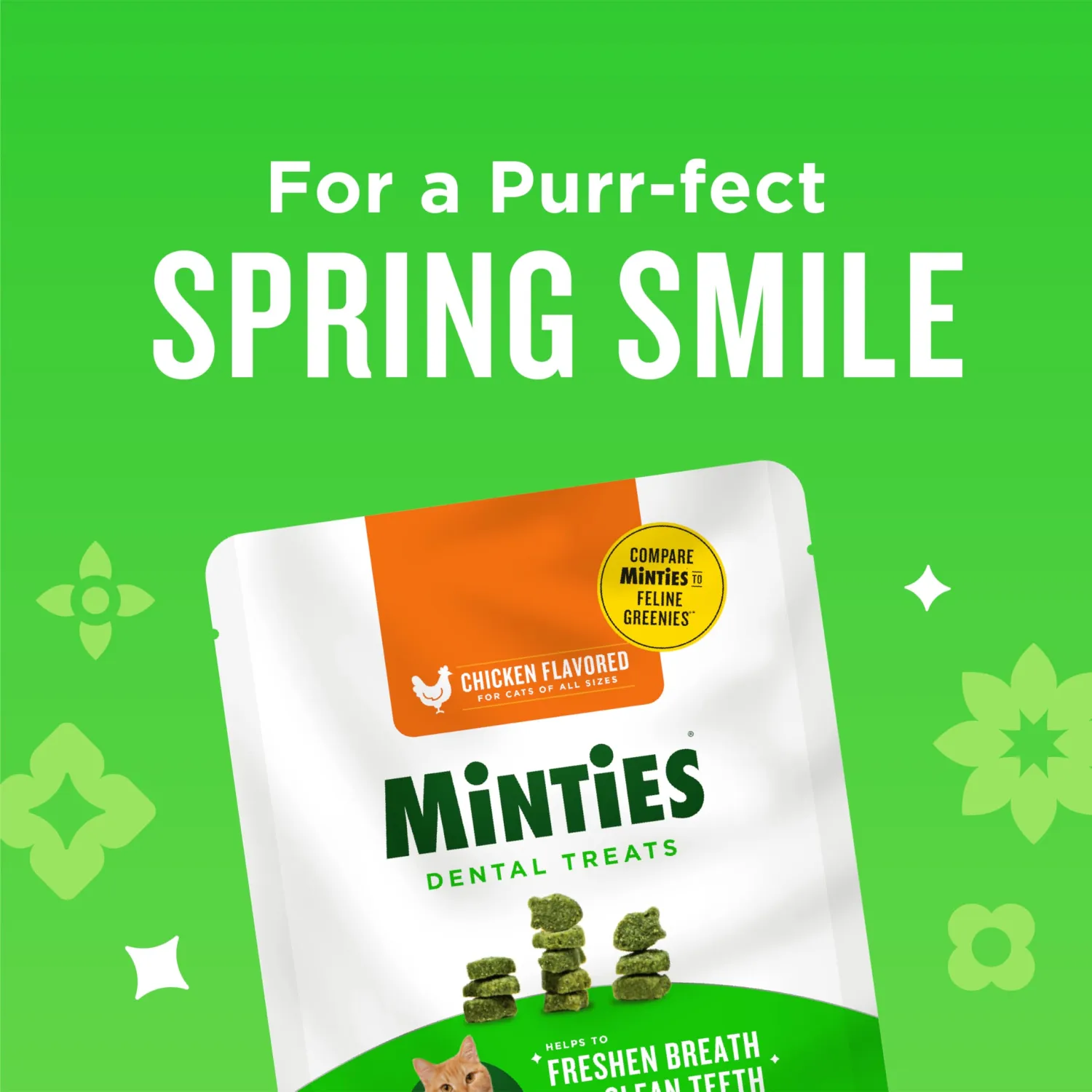 Minties Dental Treats for Cats, Chicken Flavored Treats for Cats, Freshens Breath and Controls Tartar, 10oz