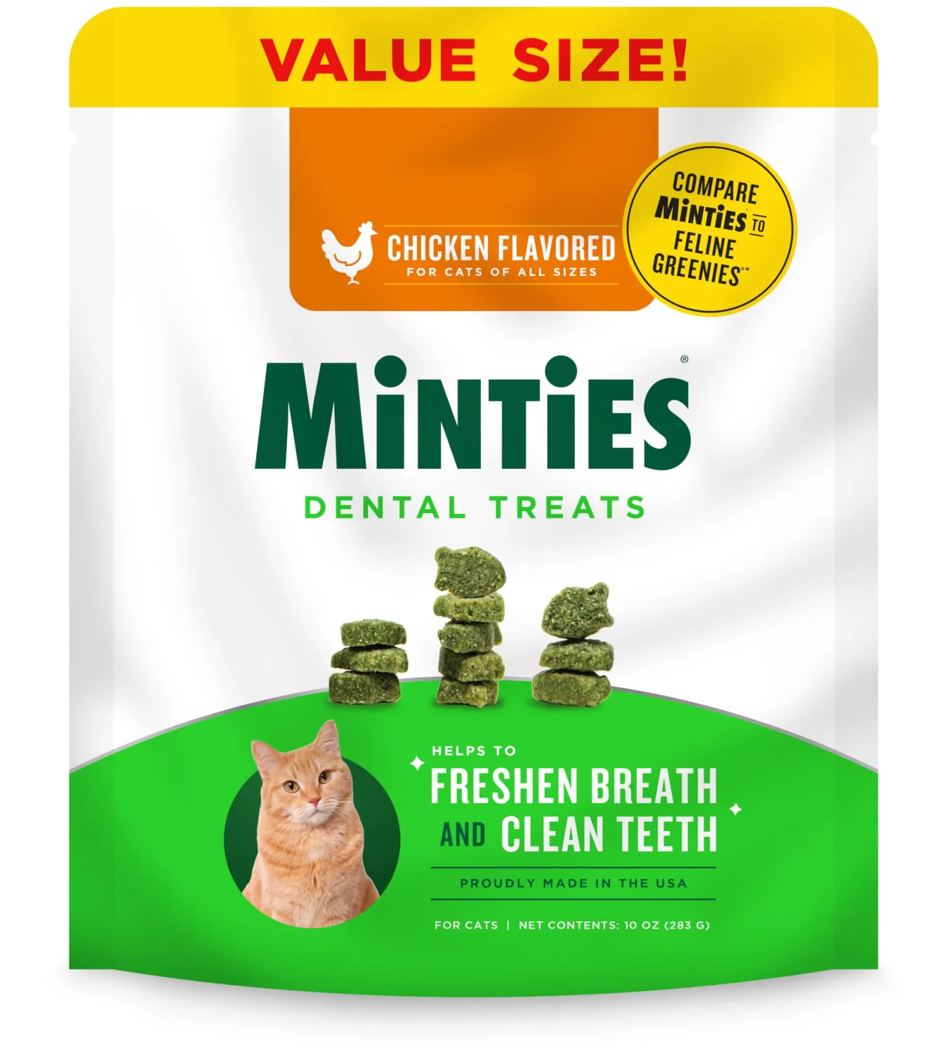 Minties Dental Treats for Cats, Chicken Flavored Treats for Cats, Freshens Breath and Controls Tartar, 10oz