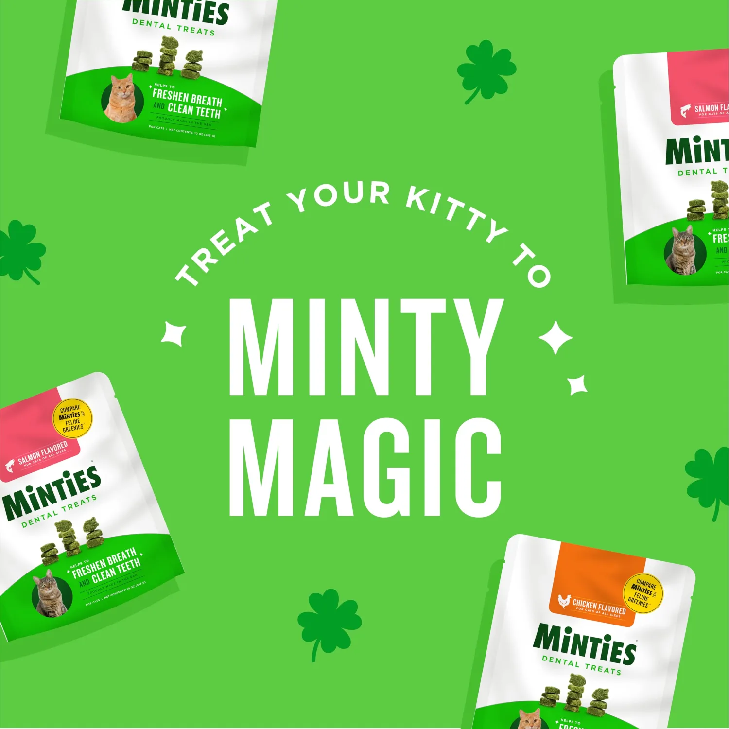 Minties Dental Treats for Cats, Chicken Flavored Treats for Cats, Freshens Breath and Controls Tartar, 2.5oz
