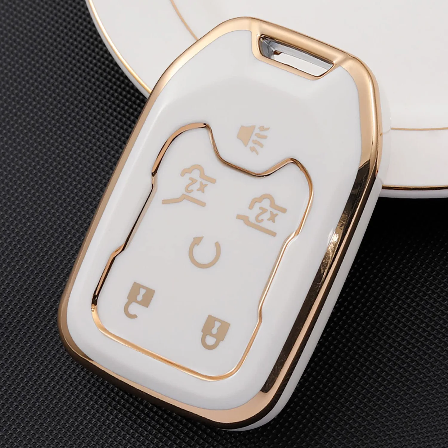 RYE for GMC Key Fob Cover, Soft TPU Key Fob Case Full Protection for GMC Terrain Yukon Acadia Chevrolet Chevy Suburban Tahoe Smart Key - White