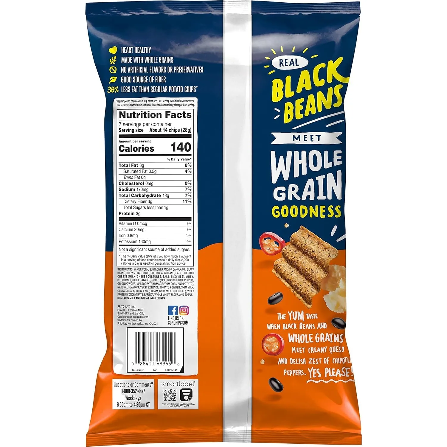 SunChips Made With Black Beans Southwestern Queso, 7 Oz