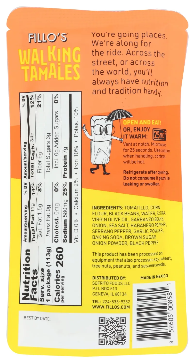 FILLOS Bean Salsa Habanero Walking Tamales, 4 OZ