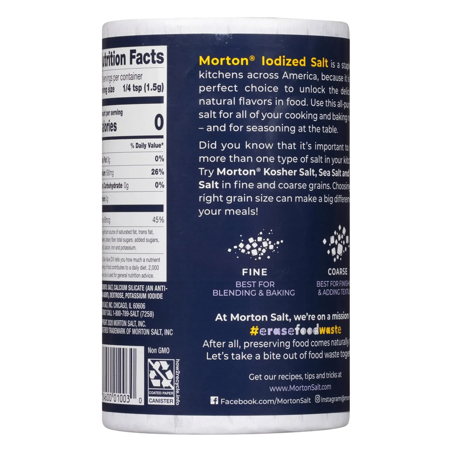 Morton Iodized Salt, All-Purpose, Ideal for Cooking & Table Use, (26 oz), 2-Pack