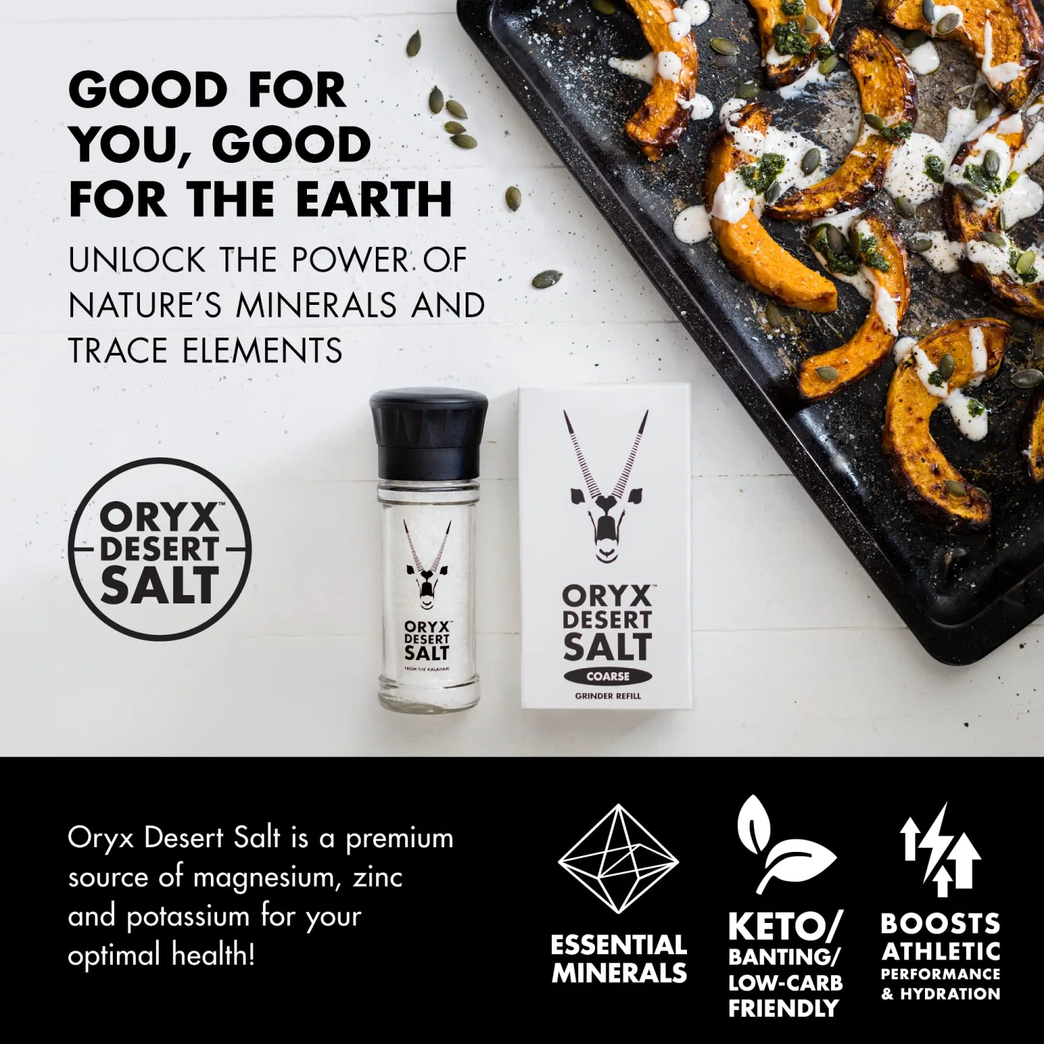 Oryx Desert Coarse Salt Refill Box - Coarse Kosher Mineral Salt Crystals, Alternative to Sea Salt, Himalayan & Rock Salt- Naturally Organic Gourmet Seasoning - Kalahari Desert Salt, 8.8 oz
