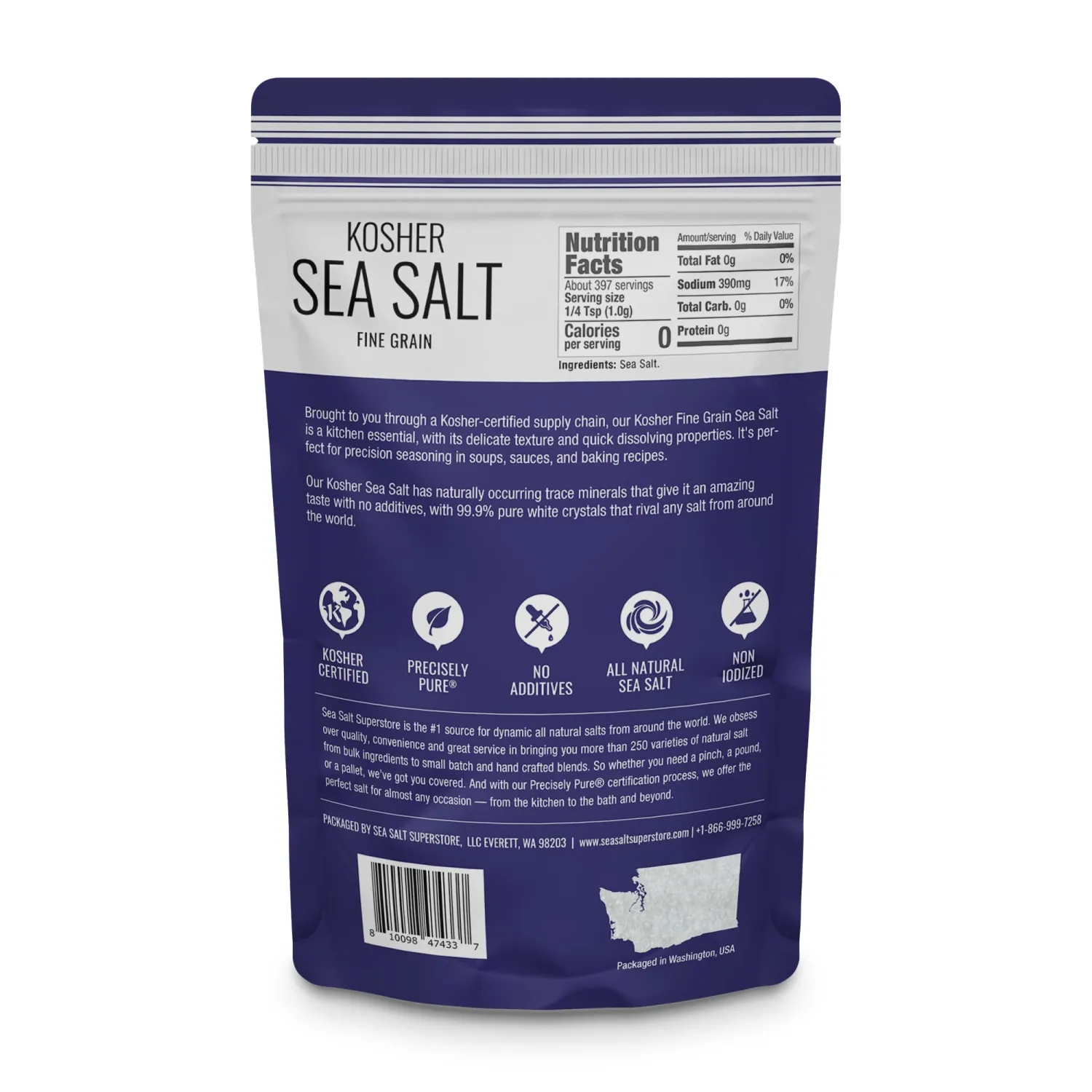 Fine Grain Kosher Salt, Non-Iodized & Natural Fine Replacement for Table Salt for Table Shakers, 14 oz Bag