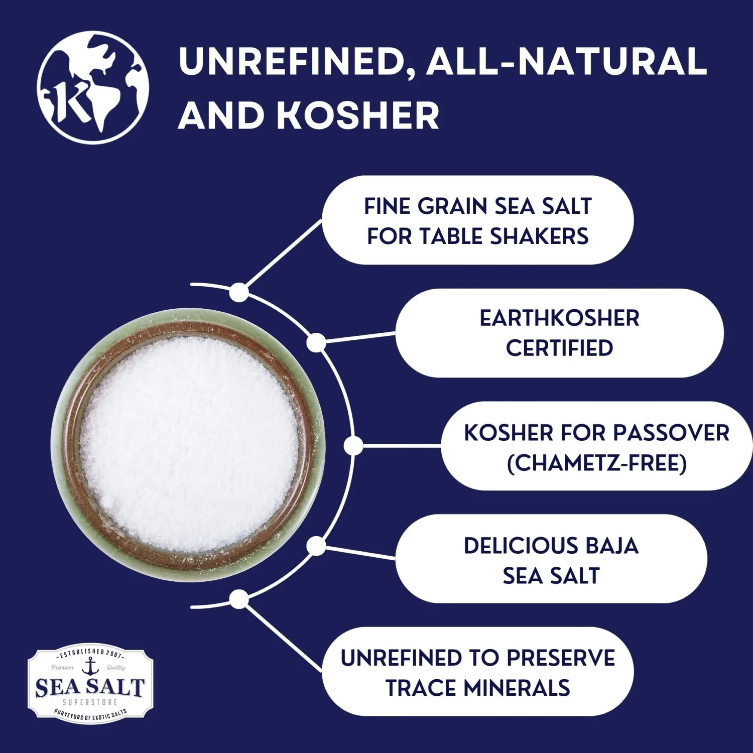 Fine Grain Kosher Salt, Non-Iodized & Natural Fine Replacement for Table Salt for Table Shakers, 14 oz Bag